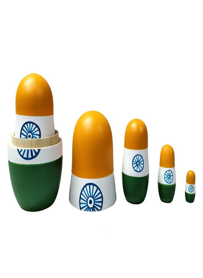 CHANNAPATNA TOYS Wooden Indian Flag Russian Nesting Dolls Set for Kids (2 Years+) - 6 Inch Multicolor - Set of 5 pcs - Improves Hand Eye Coordination and Fine Motor Skills - Image 3